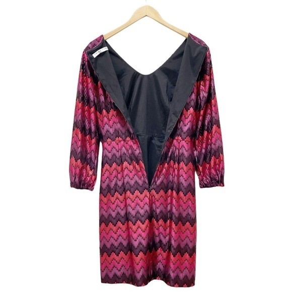 Trina Turk Nicole Dress Shimmer Embroidered Chevron Midi Dress Size Small 4/6 - Picture 6 of 13